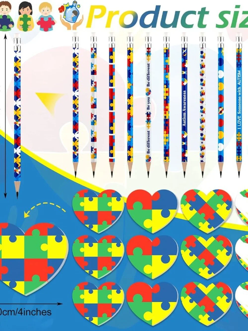 24 Pcs Autism Awareness Pencils and Sticky Note Pads Autism Awareness Theme Gift